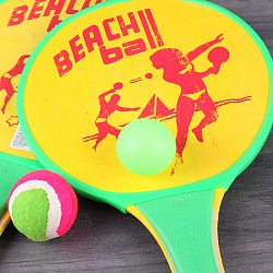теннис пляжный 2-сторонний в наборе (2ракетки+ 2 мяча) ассорти