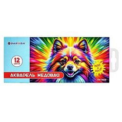 краски аквар. 12цв "яркий щенок" медовые б/к, картон. упаковка