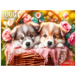 пазлы 1000 элементов два щенка в корзине