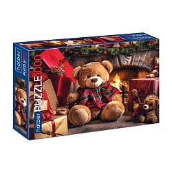 пазлы 1000 элементов  новый год. мишка с подарками