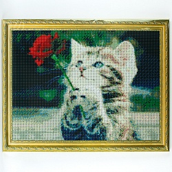алмазная живопись 40*50см  котенок с розой