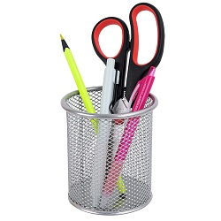 стакан металлический для канцелярских принадлежностей круглый серый