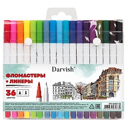 фломастеры и линеры 2в1 36 цветов