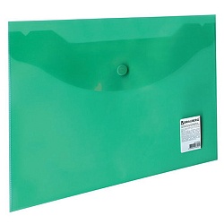 папка-конверт на кнопке а5 "brauberg" прозрачная зеленая 180мкм