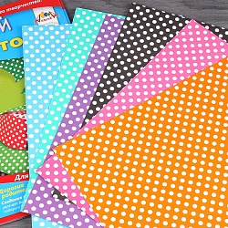 картон цветной двухсторонний с рисунком  а4 6л. 6цв. "горошек"