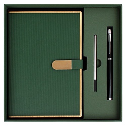набор подарочный (ежедневник недатир.а5 с магнитной застежкой + ручка) зеленого цвета