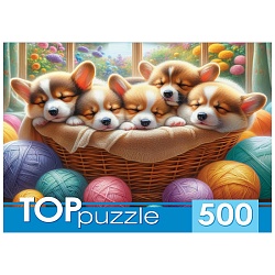 пазлы  500 элементов корги в корзине