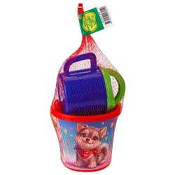 набор для песочницы №118 (ведро 0,85 весёлые щенки+лейка+лопатка13см+грабли13см)