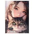 Книжка записная  А5  80л "Девушка и кот" 7БЦ лён