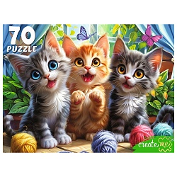 пазлы   70 элементов три котёнка с клубками