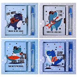 Блокнот подарочный  11*15см 50л "Динозаврик" на замке с ручкой (4вида)