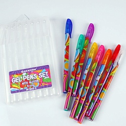 набор ручек гел.  8цв. "darvish" с блёстками, в пласт.пенале, европодвес, д/дев