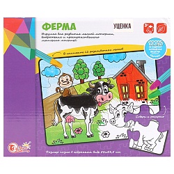пазл-раскраска "ферма" панно 58*43,5см 12 деталей+мелки 12шт (уценка)