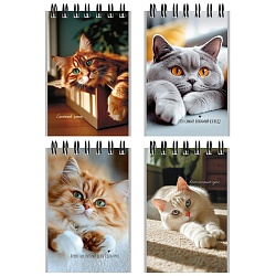 Блокнот А7  40л "Милые коты-3" на гребне в клетку