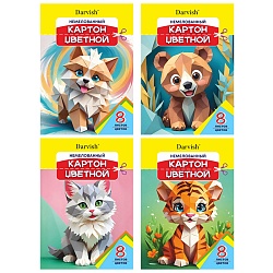 картон цветной немелованный  а4  8л. 8цв. "darvish" ассорти рб