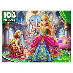 пазлы  104 элемента весёлая принцесса и щенок