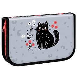 пенал 1отдел. 200* 130мм "black cat with flower"