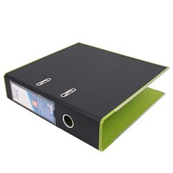 папка-регистратор  а4 7,5 см чёрная с салатовой окантовкой