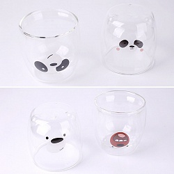 стакан стеклянный "мордочка" с двойными стенками, 200мл (прозрачный стакан с нарисованной мордашкой)