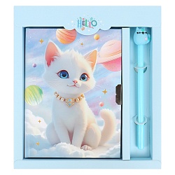 Блокнот 13,5*18 см 50л с замком "Кошечка" с ручкой