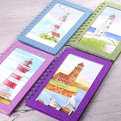 Блокнот 12*18,5см 60л "Darvish" на спирали с рисунком "маяк" со стразами