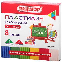 пластилин  8 цветов "пифагор" со стеком 120г