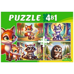 пазлы  4 в 1 лесные зверушки (8,12,15,20 элементов)