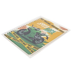 Блокнот 15,5*20,5см 60л на спирали в клетку "Зелёный мотоцикл"