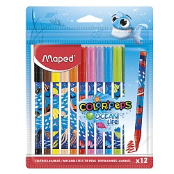 фломастеры 12цв "maped" "ocean life" смываемые, вентилируемый колпачок  