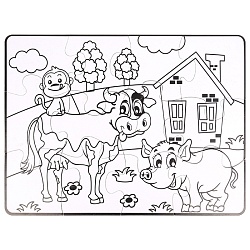 пазл-раскраска "ферма" панно 58*43,5см 12 деталей+мелки 12шт (уценка)