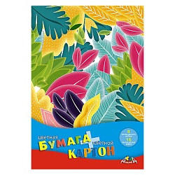 картон цветной  8л. 8цв. и цветная бумага 16л. 8цв "разноцветные листья" в папке