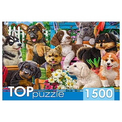 пазлы 1500 элементов компания щенков в саду