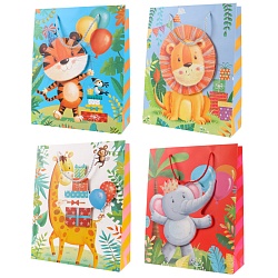 пакет подарочный 26*32*10см "зверята" 3d блёстки
