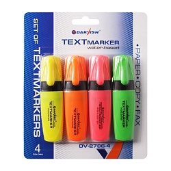 набор текстмаркеров 4шт/уп "darvish"  на водной основе с европодвесом