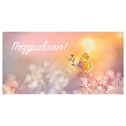 открытка-конверт  soft touch "поздравляю!" (нежная бабочка)