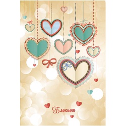 Блокнот А7  40л "Сердечки" на гребне в клетку, картонная обложка