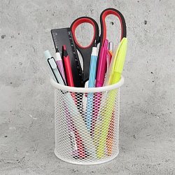 стакан металлический для канцелярских принадлежностей круглый белый