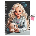 Блокнот 13*18 см 48л на спирали с замком "Девочка со щенком"