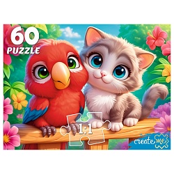 пазлы   60 элементов котенок и попугай