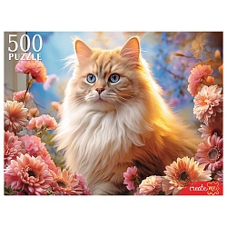 пазлы  500 элементов кот в хризантемах