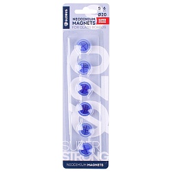 магниты неодимовые прозрачно-синие, супер-сильные 20мм 6шт/уп  globus