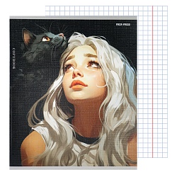 тетрадь  48л кл. "девушки и котики" обложка лён