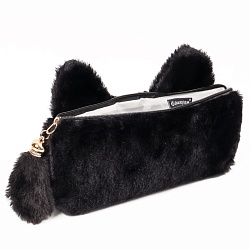 пенал меховой котик чёрный