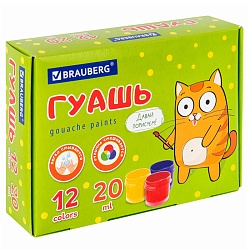 гуашь 12цв. "brauberg" "кот-энтузиаст" по 20мл