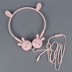 наушники "зайчики" накладные проводные с микрофоном - ободок розовые