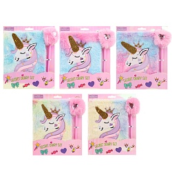 Блокнот 14,5*20,5см 80л "Единорог" с ручкой меховой