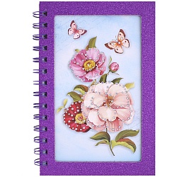 Блокнот  12*18,5см 60л "Darvish" на спирали с рисунком "цветы" со стразами