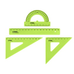 набор чертёжный размер s (линейка16см,2треугольника, транспортир) прозрачный неоновые цвета стамм