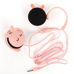 наушники "зайки" накладные проводные с микрофоном розовые