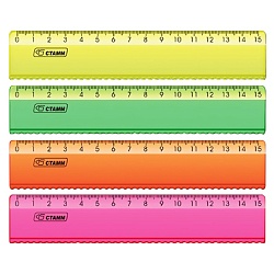 линейка  15см пластиковая, волнистый край neon ассорти стамм